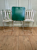 Vintage French Garden Table, Painted and 2 Slatted Chairs - folded table chairs outwards