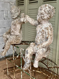 Antique Garden Statue, Pair of Cherubs - LOVINGLY MADE FURNITURE, SUSSEX - Antique & Vintage Furniture  - side angle