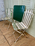 Vintage French Garden Table, Painted and 2 Slatted Chairs - side