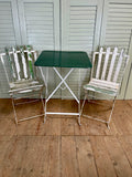 Vintage French Garden Table, Painted and 2 Slatted Chairs - front
