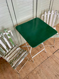 Vintage French Garden Table, Painted and 2 Slatted Chairs - top view