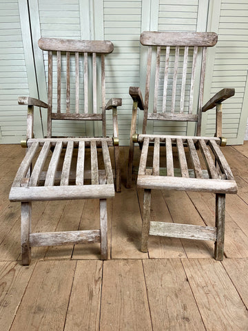 Vintage Garden Teak Loungers, Steamers, Pair - LOVINGLY MADE FURNITURE, SUSSEX - front
