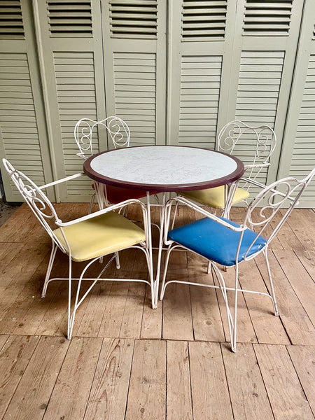 Vintage French Garden Table & 4 Chairs - LOVINGLY MADE FURNITURE, SUSSEX - full front view