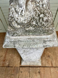 Antique Garden Statue, Italian Marble, Girl holding posy - LOVINGLY MADE FURNITURE, SUSSEX - plinth view