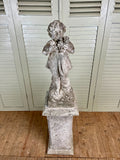 Antique Garden Statue, Italian Marble, Girl holding posy - LOVINGLY MADE FURNITURE, SUSSEX - front view