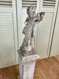 Antique Garden Statue, Italian Marble, Girl holding posy - LOVINGLY MADE FURNITURE, SUSSEX - side view