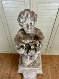 Antique Garden Statue, Italian Marble, Girl holding posy - LOVINGLY MADE FURNITURE, SUSSEX - frontal view
