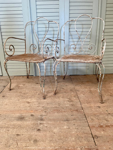 Vintage French Garden Chairs, Mathieu Matelot, Pair - LOVINGLY MADE FURNITURE, SUSSEX - Antique & Vintage Furniture - front 